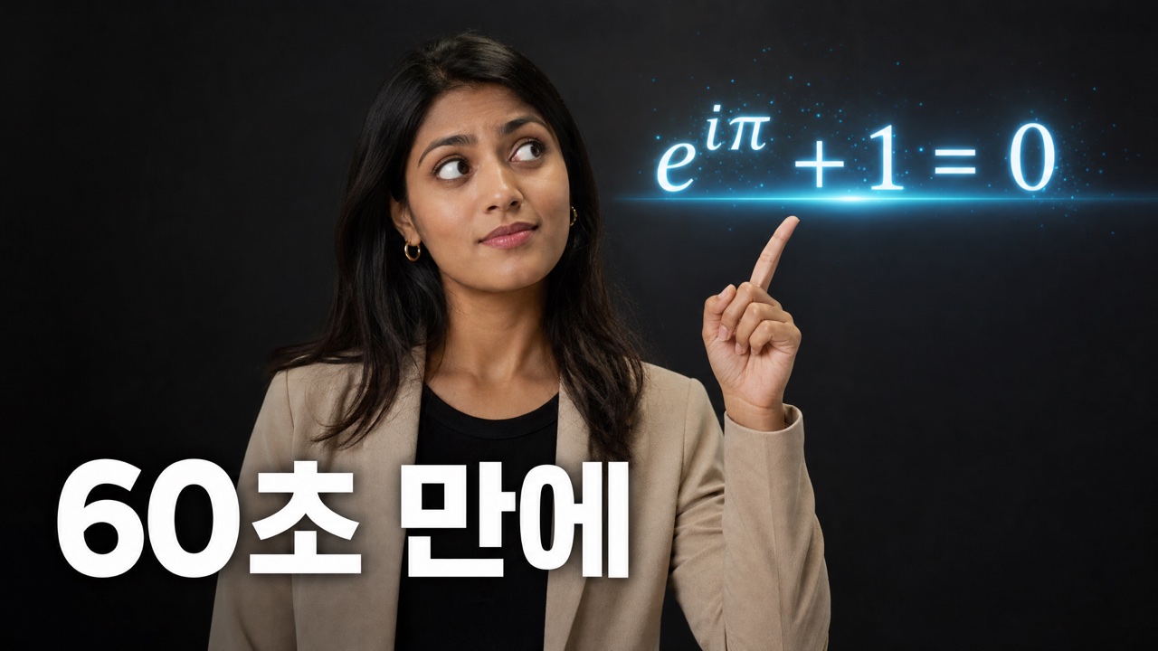 AI 생성 유튜브 썸네일 — 홀로그램 수식과 과학 교육 크리에이터, 헤드라인 'IN 60 SECONDS'