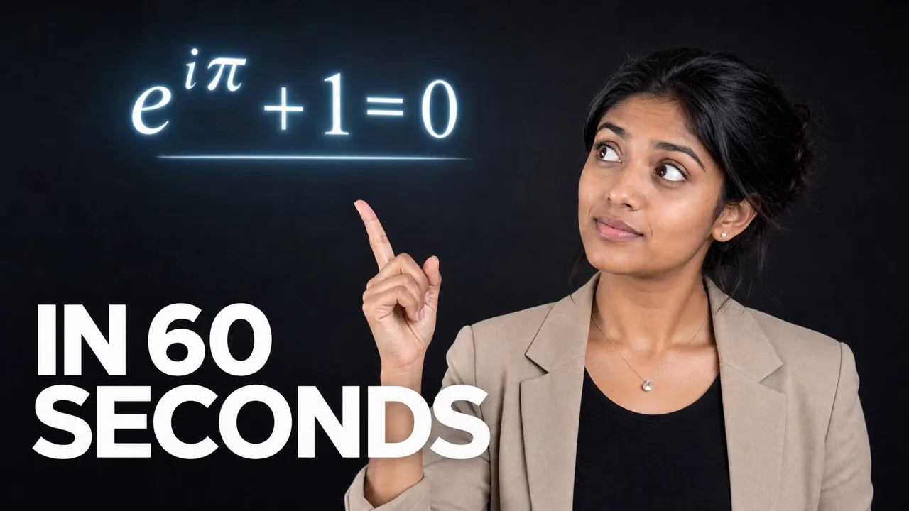 AI-generated YouTube thumbnail — science educator with holographic equation, headline 'IN 60 SECONDS'